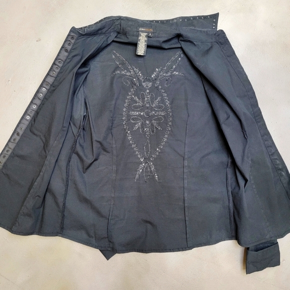 [NWOT] Black Bead/Sequin Elaborate Shirt/Blouse Snap Button Size 4 BCBG MAXAZRIA - Picture 8 of 12